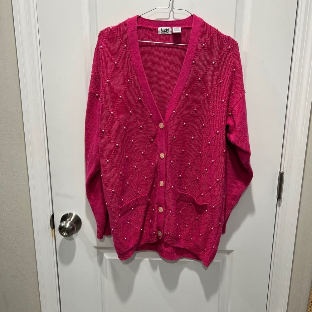 Lucia Women Cardigan Faux Pearl‎ Embellished Pink Medium